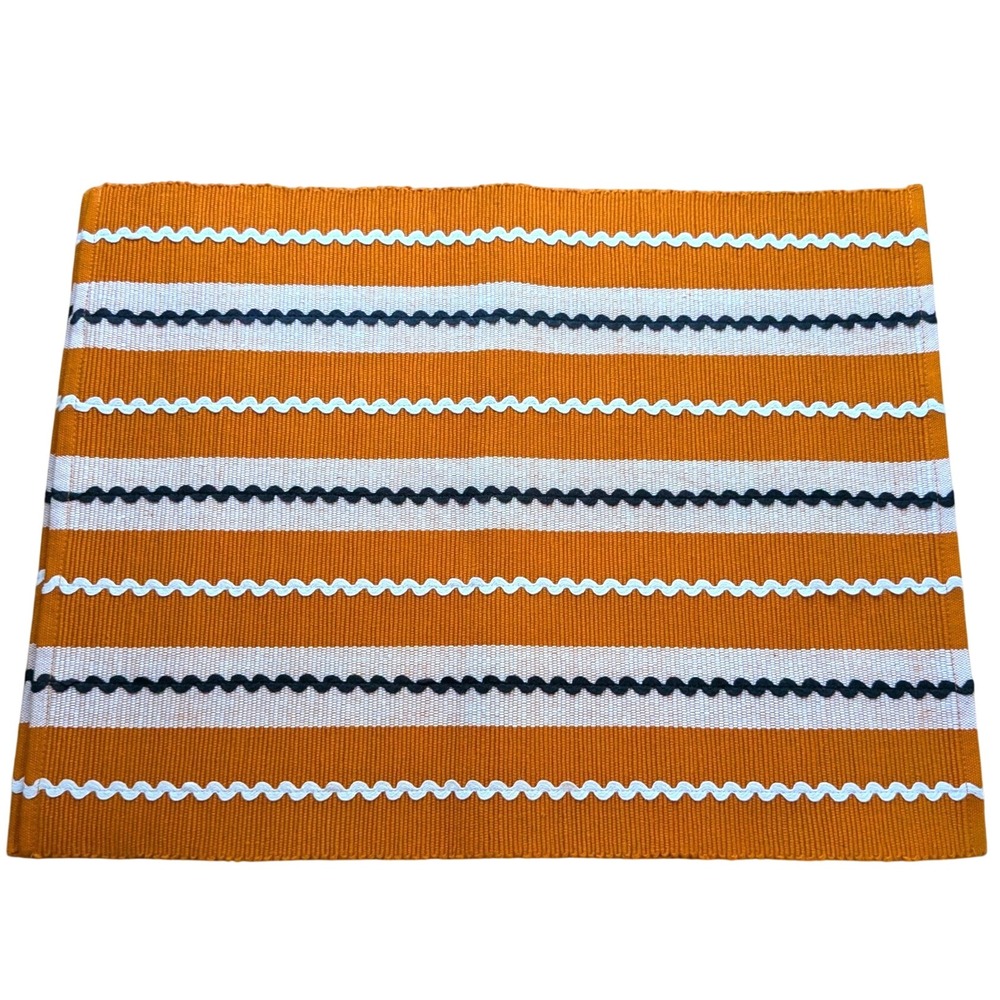 Pier 1 Woven Orange White Striped Placemats Set of 2 Rickrack Trim 18x14 Festive